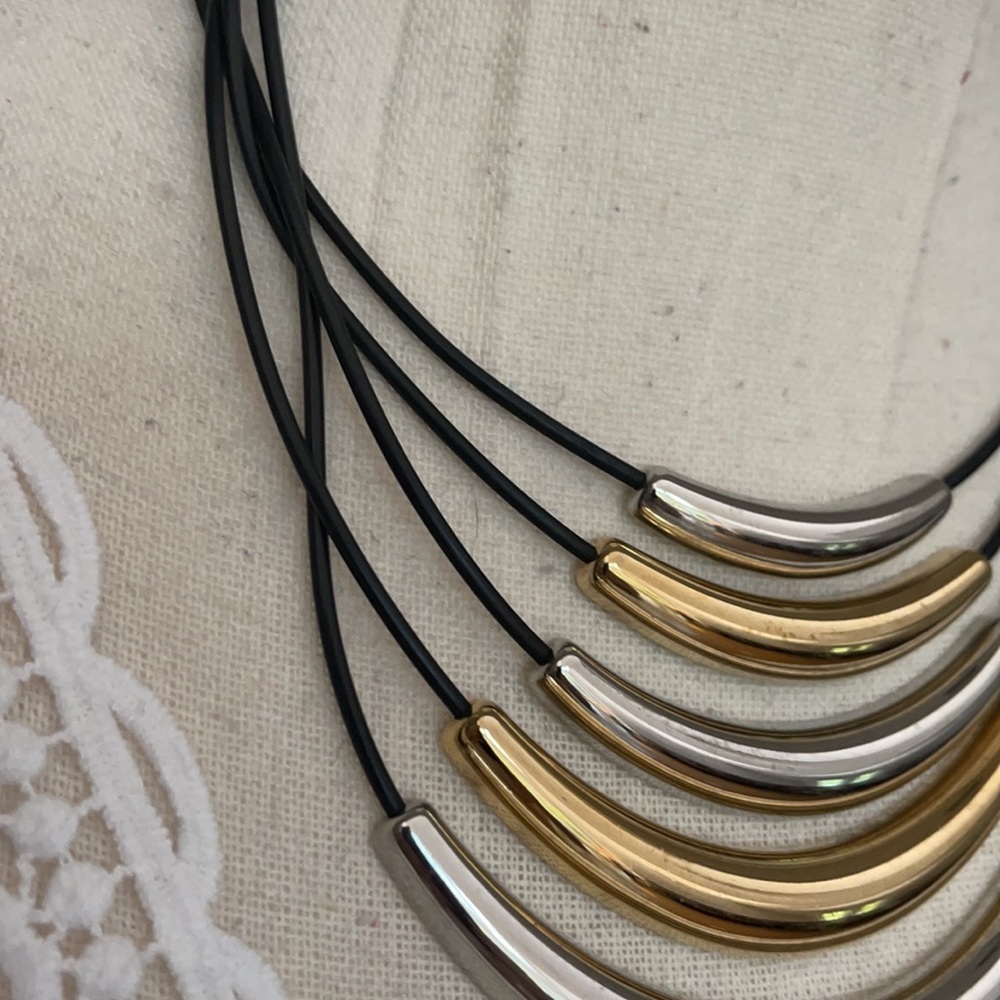 5 Strand Silver and Gold Tone Necklace | cool necklace - Picture 3 of 6